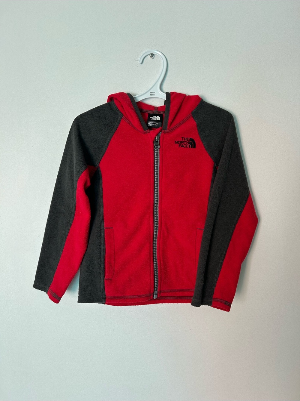 The North Face Kids Red & Gray Full-Zip Hooded Fleece Jacket